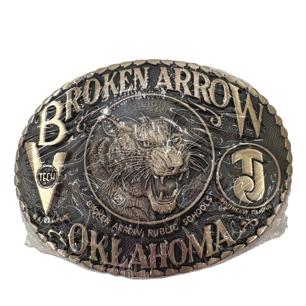 Vtg 1984 Broken Arrow Oklahoma Tigers Belt Buckle 388 Sealed Box Paperwork NOS